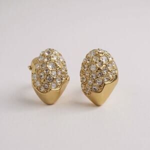 Art Deco Crystal Earrings Hammered Gold CZ Geometric Boho VTG Y2K Alexis Bittar